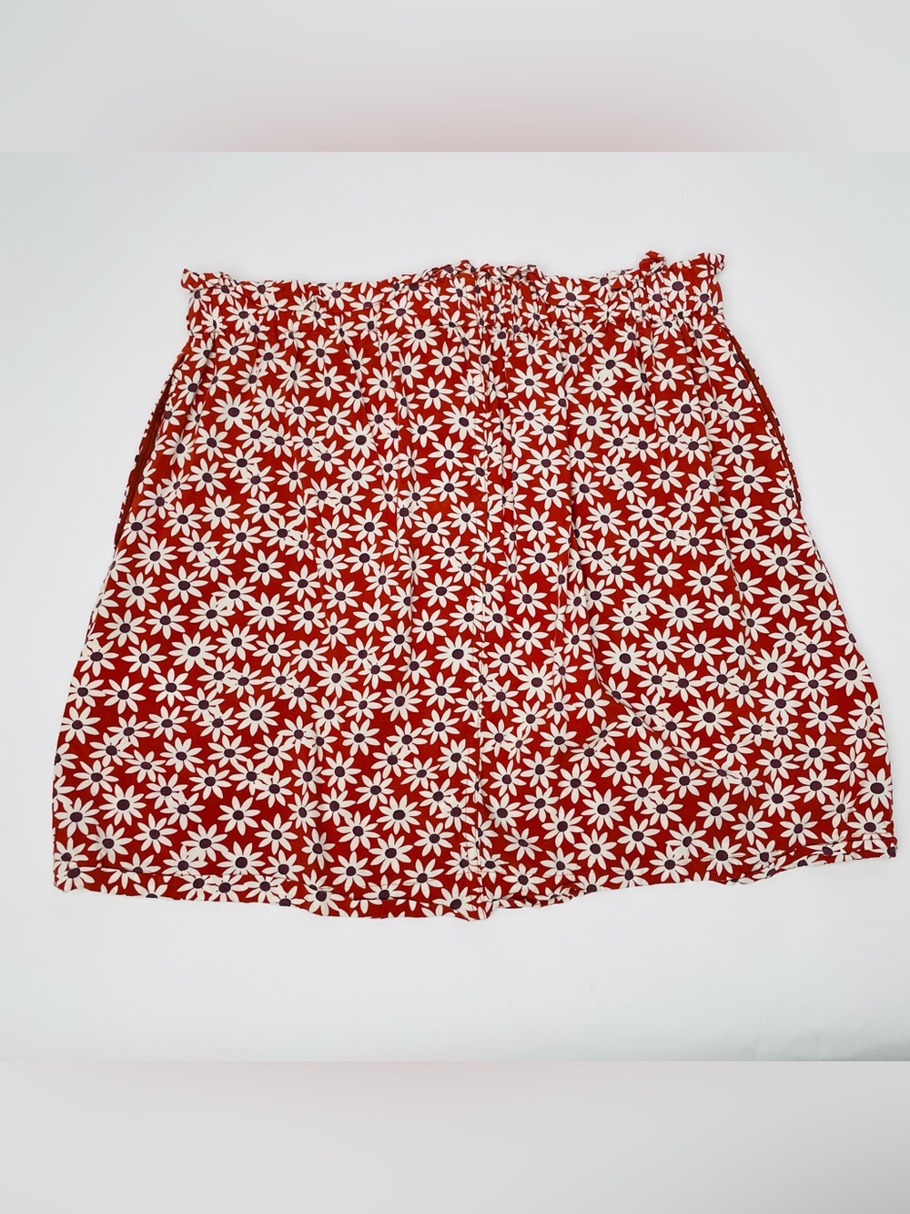Madewell Orange Cream Floral Button Front Ruffle Stretch Waist Flowy Mini Skirt - Picture 5 of 8
